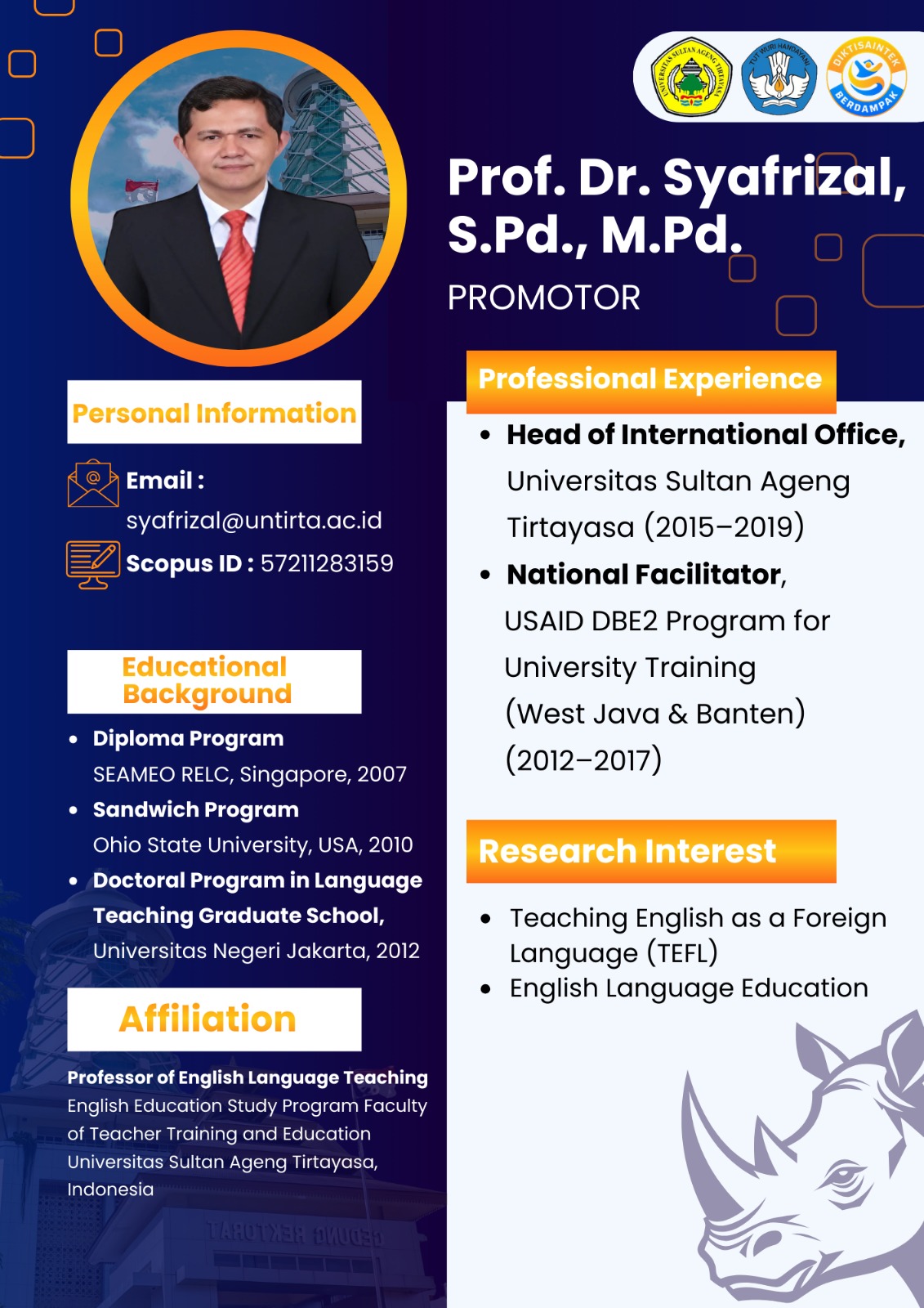 Prof. Dr. Syafrizal, S.Pd., M.Pd.